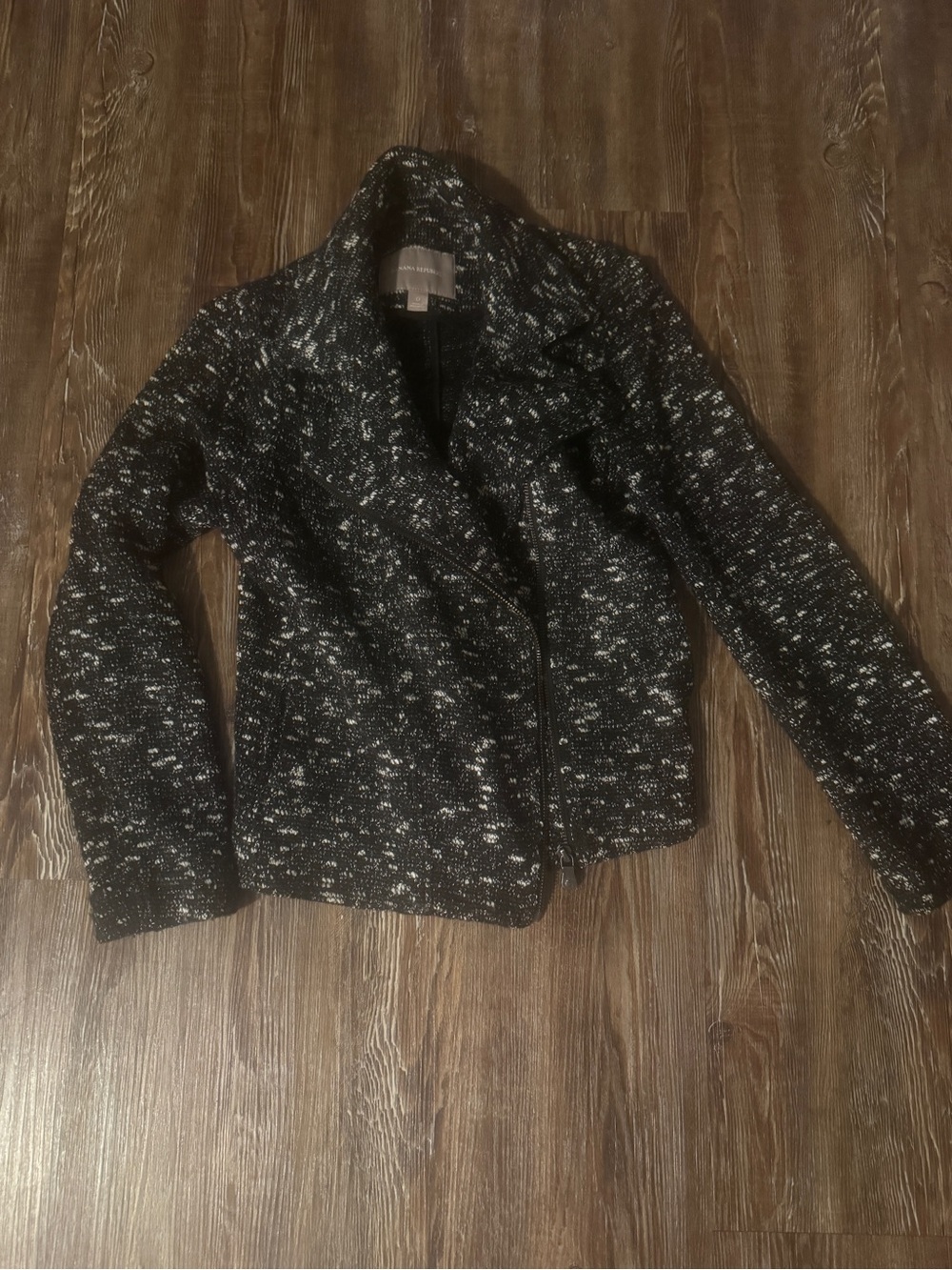 Banana Republic Black & White Tweed Zip-Front Blazer